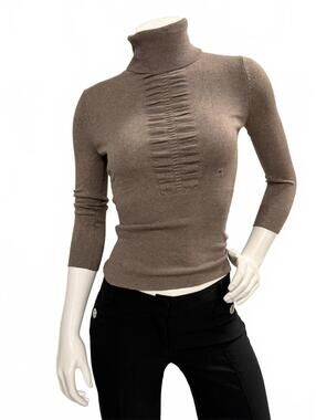 NWOT Express Taupe Turtleneck Sweater XS Ribbed Knit 3/4 Sleeve Fitted Top